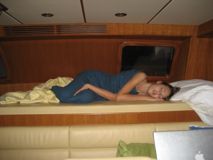 img_9520 I sleep on the pilothouse birth when underway.This is right in the center of the action, so it is a great reading place too.
